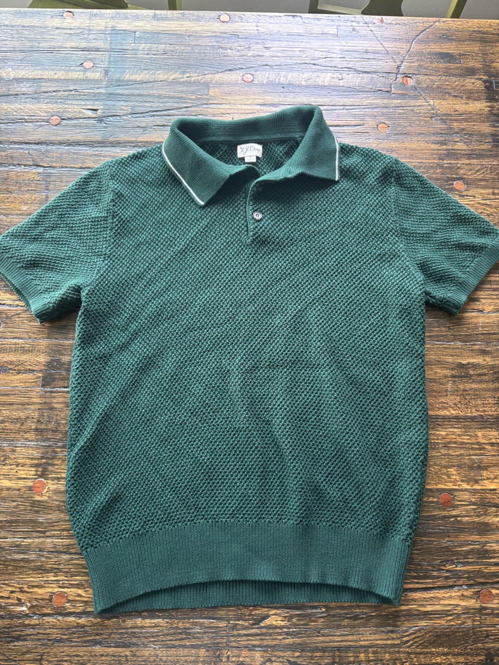J. Crew Dark Green Textured Polo with Contrast Trim